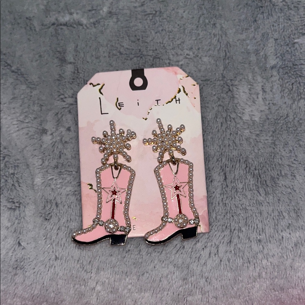 Leith Pink Western Boot Star Drop Earrings